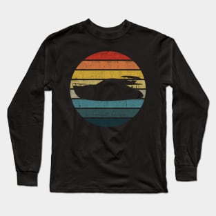 Boat Trip Silhouette On A Distressed Retro Sunset design Long Sleeve T-Shirt